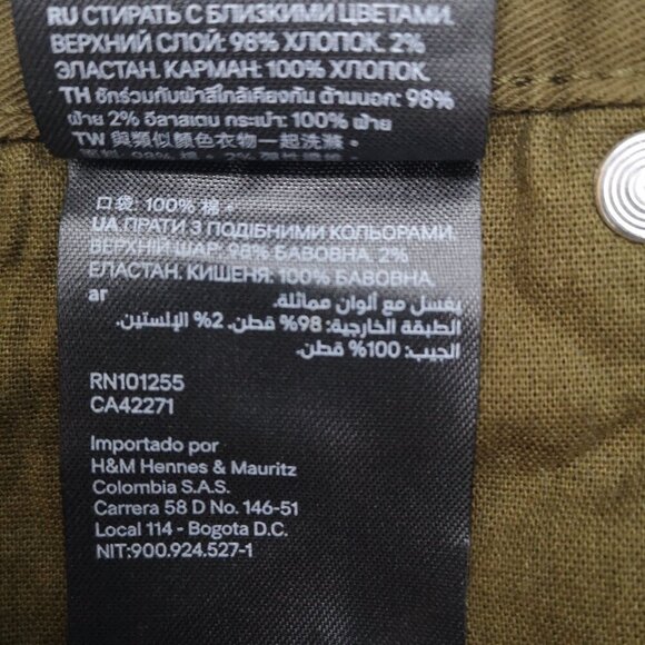 H&M Men's Size 36 Slim Fit Khaki Green Zipper & Button Closure Shorts - Picture 8 of 14